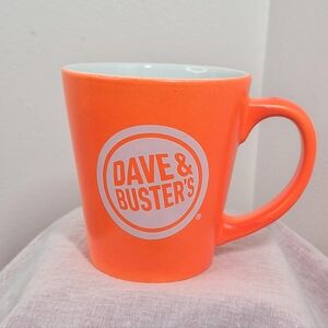 Dave & Buster's Fluorescent/Neon Orange Ceramic Coffee Mug 10 oz
